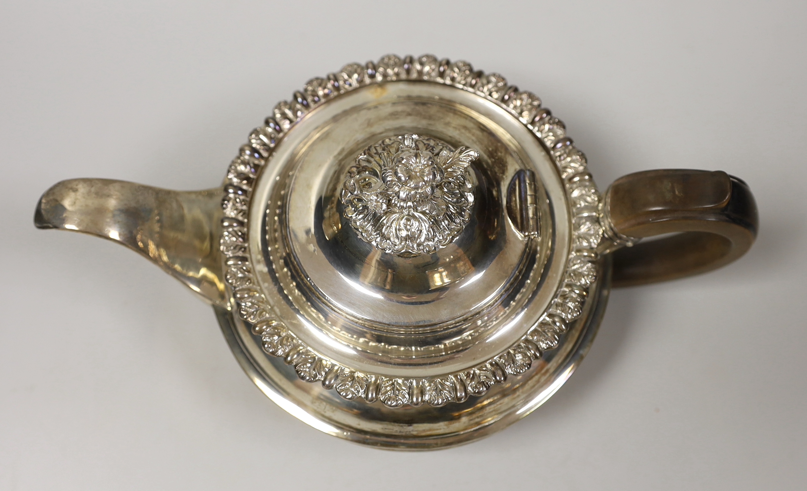 A George III silver squat circular teapot, George Burrows II, London, 1816, gross weight 20.6oz.